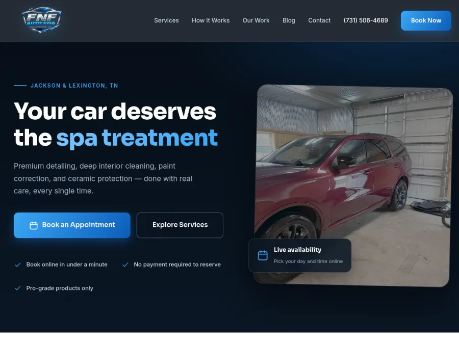 FNF Auto Spa — auto detailing booking website, Jackson TN